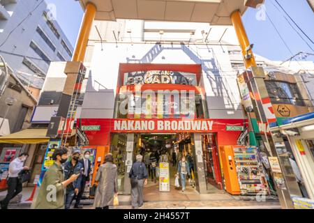 Nakano Sun Shopping Street is one of the famous shopping streets in Tokyo. Thousands of tourists visit it every day. It's very close to Nakano Station. Stock Photo