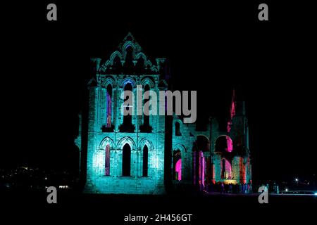 Whitby Abbey Illuminations in North Yorkshire,UK Stock Photo