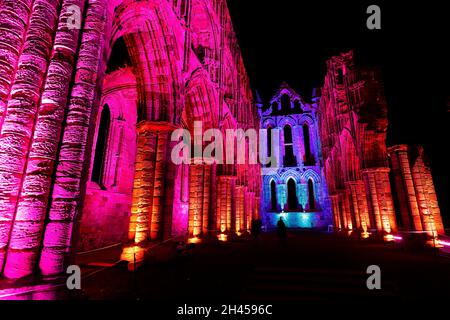 Whitby Abbey Illuminations in North Yorkshire,UK Stock Photo