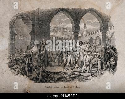 Napoleon Bonaparte visiting plague-stricken soldiers at Jaffa in 1799. Wood engraving by J. Quartley after A.J. Gros, 1804. Stock Photo