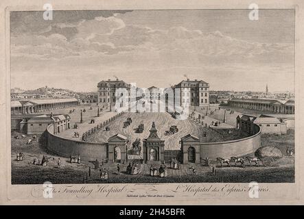 The Foundling Hospital, Holborn, London: a bird's-eye view of the courtyard. Engraving by T. Bowles after L. P. Boitard, 1753. Stock Photo