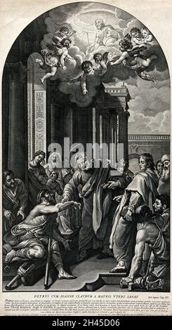 Illustration of Saint Peter and Saint John Healing the Lame Man Outside ...