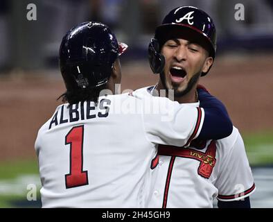 Atlanta Braves' Orlando Arcia bats against the Chicago White Sox during a  baseball game Friday, July 14, 2023, in Atlanta. (AP Photo/John Bazemore  Stock Photo - Alamy