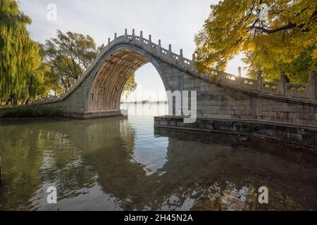 Jade Belt Bridge in autumn in Summer Palace, Beijing Stock Photo