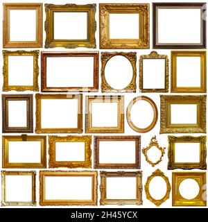 Isolated on white art empty frames in golden and silvery color Stock Photo