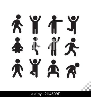 solid human bathroom icon stick figures low height with various poses Stock Vector