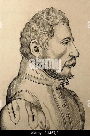 Ambroise Paré. Pencil drawing after J. Le Royer, 1561. Stock Photo