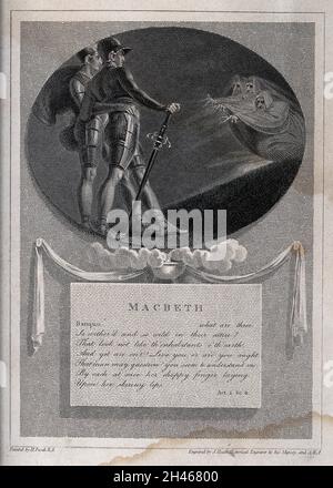 Macbeth and Banquo meet the three witches on a heath; scene from ...