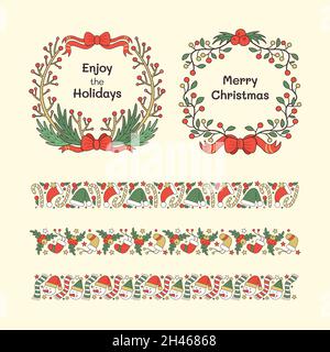 Set of Hand Drawn Christmas Frames and Borders. Stock Vector