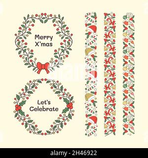 Set of Hand Drawn Christmas Frames and Borders. Stock Vector