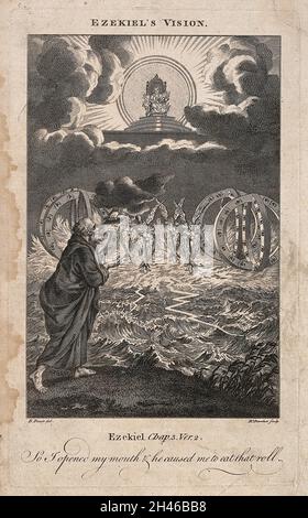 Ezekiel has a vision of angels and spheres with eyes