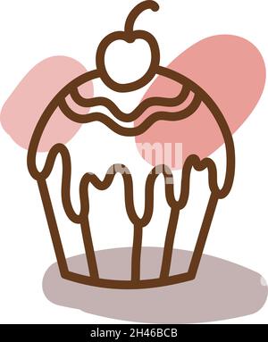 Chery muffin, illustration, vector, on a white background. Stock Vector