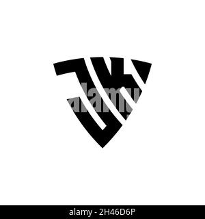 JK Monogram logo letter with triangle shield shape style design isolated on white background. Triangle monogram logo, shield monogram logo, triangle s Stock Vector