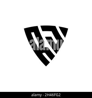 RJ Monogram logo letter with triangle shield shape style design isolated on white background. Triangle monogram logo, shield monogram logo, triangle s Stock Vector