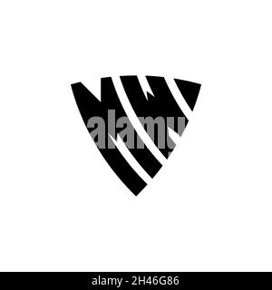 MW Monogram logo letter with triangle shield shape style design isolated on white background. Triangle monogram logo, shield monogram logo, triangle s Stock Vector