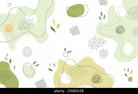 Abstract organics doodle hand drawing design template. Overlapping for free style organic green nature background. illustration vector Stock Vector