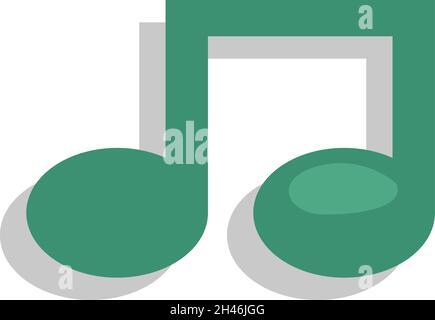 Green music note, illustration, vector, on a white background. Stock Vector