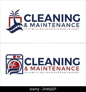 Cleaning service with washing machine laundry logo design Stock Vector
