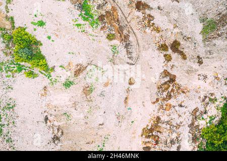 Aerial View Of Domestic Garbage. Bird's-eye View Of Junk. Domestic Waste In Landfill Junkyard. Eco Concept Garbage Disaster From Ecological Pollution Stock Photo