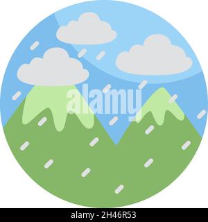 Rain in the green mountains, illustration, vector, on a white background. Stock Vector