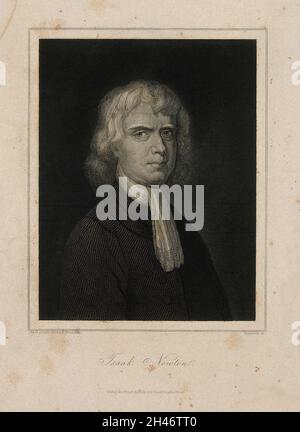 Sir Isaac Newton. Line engraving by Baumann after E. Seeman, 1726. Stock Photo