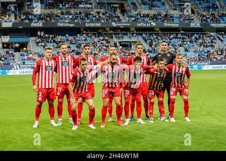 CD Lugo players pose for group photo during the LaLiga SmartBank 2021/22 match between Malaga CF and CD Lugo at La Rosaleda Stadium. Final Score; Malaga CF 1:0 CD Lugo. Stock Photo