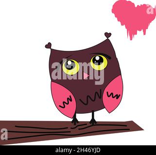 Owl with a broken heart, illustration, vector, on a white background. Stock Vector