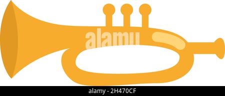 Golden trumpet, illustration, vector, on a white background. Stock Vector