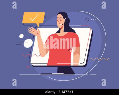 Vector illustration on the subject of online customer support service. Editable stroke Stock Vector