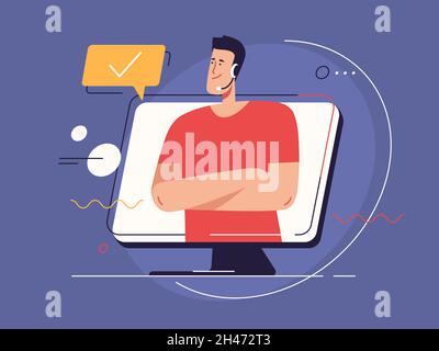 Vector illustration on the subject of online customer support service. Editable stroke Stock Vector