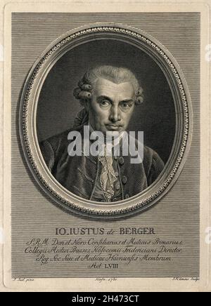 Johann Justus von Berger. Line engraving by J. F. Clemens, 1781, after J. Juel. Stock Photo