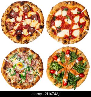 Set of four different pizzas isolated on white Stock Photo