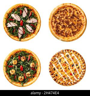 Set of four different pizzas isolated on white Stock Photo