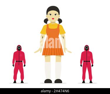 Squid game character. Creepy girl doll. Flat Vector illustration Stock  Vector Image & Art - Alamy