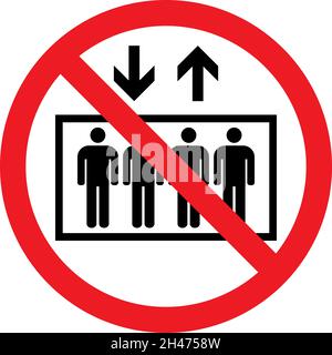 Do not use elevator sign. Red circle background. Fire safety signs and symbols. Stock Vector