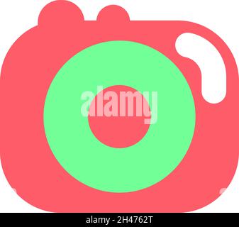 Pink and green birthday camera, illustration, vector, on a white background. Stock Vector