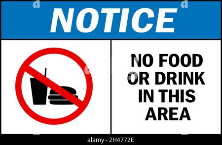 No food or drink in this area notice sign. Labels and stickers. Stock Vector