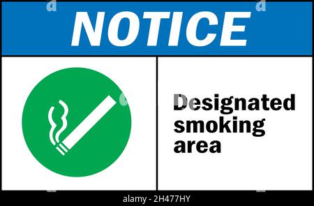 Designated smoking area notice sign. Labels and stickers. Stock Vector