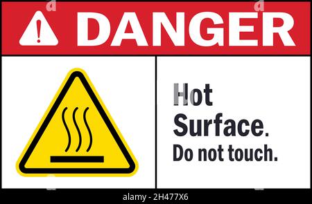Hot surface do not touch danger sign. Industrial safety signs and symbols. Stock Vector