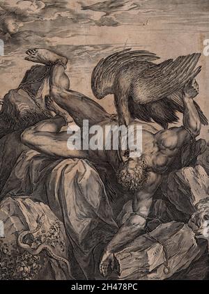 prometheus-bound-to-a-rock-his-liver-eaten-by-an-eagle-crayon-manner
