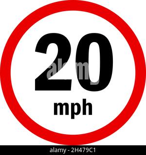 20 mph maximum speed limit sign. Traffic signs and symbols. Stock Vector