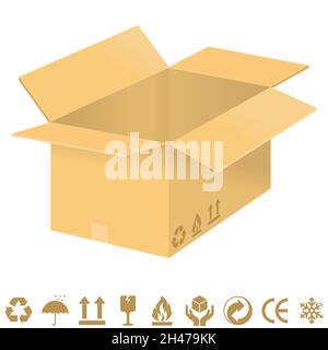 Vector design of Cardboard box with packaging symbols Stock Vector