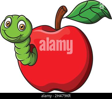 Cartoon worm with red apple Stock Vector