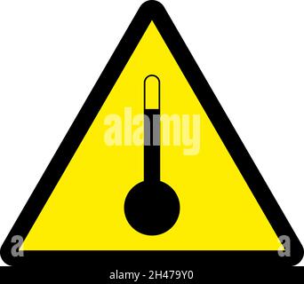 High temperature hazard warning sign. Black on yellow triangle background. Safety signs and symbols. Stock Vector