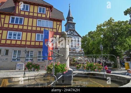 Brunnen, Marktplatz, Fachwerkhäuser, Allendorf, Altstadt, Bad Sooden ...