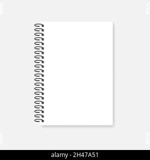 Ring bound A4 notebook mockup. Blank side wire spiral diary, vector mock-up. Empty white notepad template Stock Vector