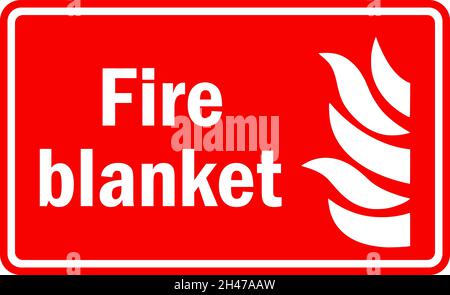 Fire blanket exit sign. White on Red background. Safety signs and symbols. Stock Vector