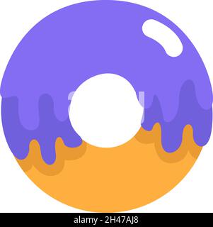 Donut with purple glaze, illustration, vector, on a white background. Stock Vector