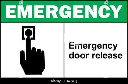 Emergency door release sign. Fire safety signs and symbols. Stock Vector