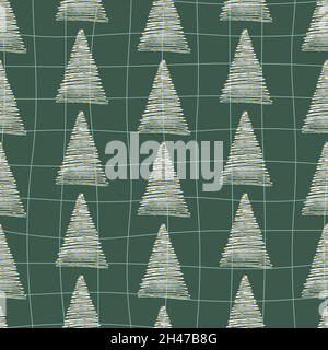 Christmas seamless pattern with hand drawn christmas tree. Vector illustration in scandinavian style for wrapping paper, wallpaper, tablecloth etc Stock Vector